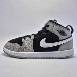 AIR JORDAN 1 Mid Black/Gray Elephant Print GS Shoes Size 3Youth